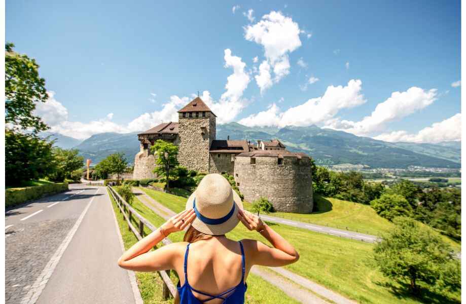 Tourist looking at a castle in Austria