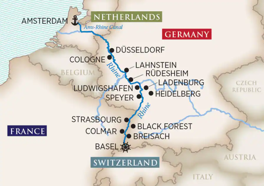 MAP_Enchanting_Rhine - Best Travel Agents in NJ - JJ Travel Associates Map of Tulip Time River Cruise 2027 Itinerary