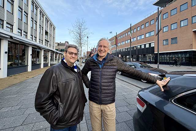 Joel and tour guide Jaap in Leeuwarden, Netherlands