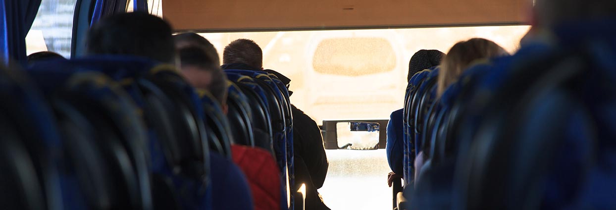 Comfortable motorcoach on a guided group tour